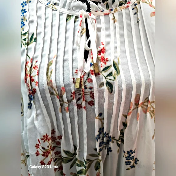 Liz Claiborne Blouse Ruffle Sleeve Pleat Tie Front Semi Sheer Women’s Size XL - Picture 3 of 6